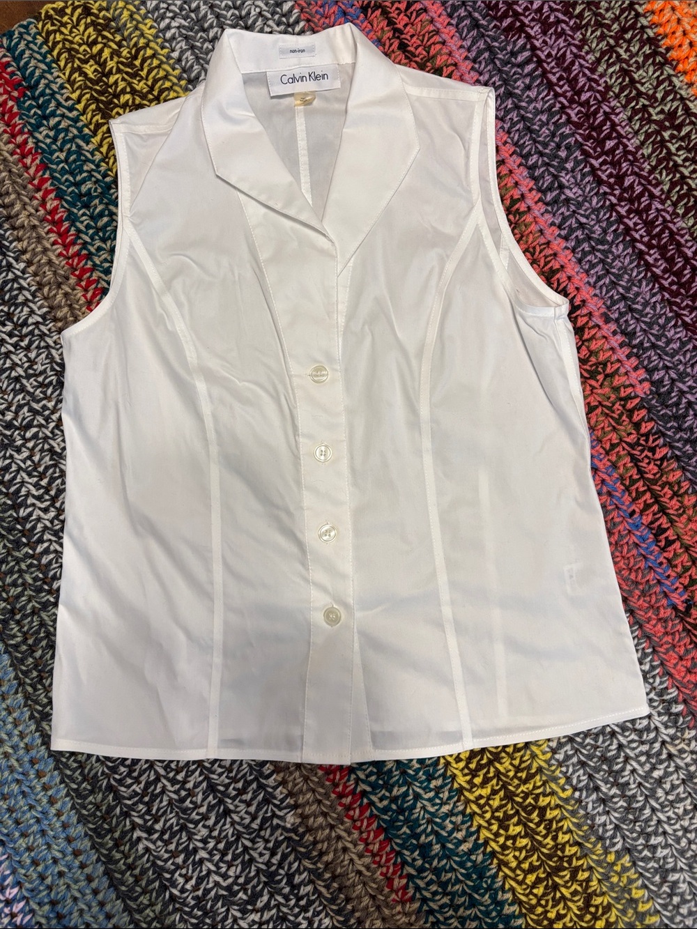 Calvin Klein Sleeveless White Button-Front Blouse